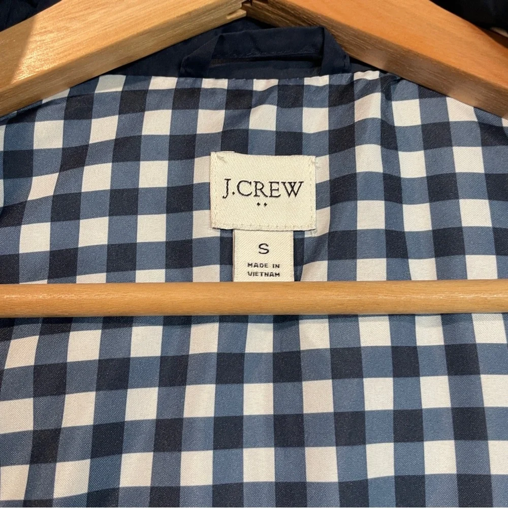 J.Crew Womens S‎ Navy Blue Puffer Zip Up Vest Gingham Print Snap Buttons Preppy